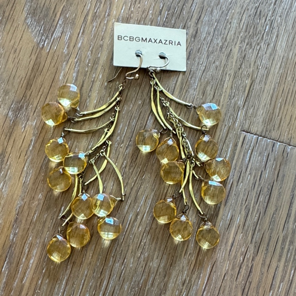 BCBGMaxAzria Gold and Amber Cluster Dangle Earrings